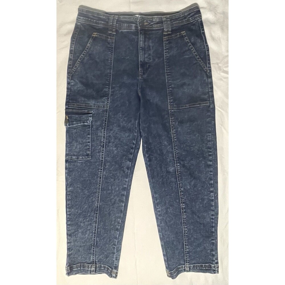 Cargo Jeans Size 12 Blue Straight Leg High Rise Utility Pocket